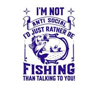 I'm not Anti Social i d just Rather be Fishing Vinyl Wall Decals 57.6x81cm Removable Without Leaving Glue DarkBlue