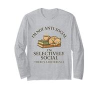 I'm Not Anti-Social Selectively Social Cat Books Coffee Long Sleeve T-Shirt