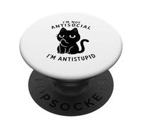 Im Not Antisocial Im Antistupid Black Cat Humor PopSockets Adhesive PopGrip