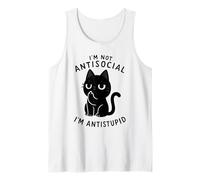 Im Not Antisocial Im Antistupid Black Cat Humor Tank Top