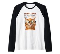 Im Not Crazy My Glasses are Just Too Strong Funny Cat Nerdy Raglan Baseball Tee
