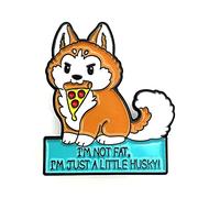 Im Not Fat Im Just A Little Husky Motivational Body Image Confidence Cute Yellow Dog Puppy Doggo Fox Pizza Metal Enamel Pin Badge