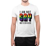 I'm Not Gay But 20 is 20 Novelty Tee LGBTQ Pride Clothing Funny Tops LGBT Pride Novelty T-Shirts Personalised Tshirt (XL,White)