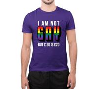 I'm Not Gay But 20 is 20 Novelty Tee LGBTQ Pride Clothing Funny Tops LGBT Pride Novelty T-Shirts Personalised Tshirt (L,Purple)