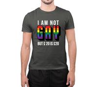 I'm Not Gay But 20 is 20 Novelty Tee LGBTQ Pride Clothing Funny Tops LGBT Pride Novelty T-Shirts Personalised Tshirt (M,Charcoal)