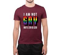 I'm Not Gay But 20 is 20 Novelty Tee LGBTQ Pride Clothing Funny Tops LGBT Pride Novelty T-Shirts Personalised Tshirt (M,Burgundy)
