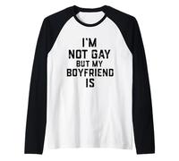 Im Not Gay My Boyfriend is Funny Gag Gift Cute Gay Couples Raglan Baseball Tee