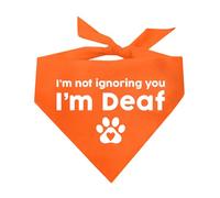 I'm Not Ignoring You I'm Deaf Dog Bandana | 100% Adjustable Cotton Triangle | Made in USA | Deaf | Impaired | Hearing Loss Accessory | Warning (Orange, OS 351)