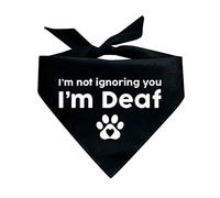 I'm Not Ignoring You I'm Deaf Dog Bandana | 100% Adjustable Cotton Triangle | Made in USA | Deaf | Impaired | Hearing Loss Accessory | Warning (Black, OS 351)