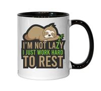 I'm Not Lazy I Just Work Hard to Rest Sleeping Sloth Ceramic Tea Coffee Mug Black