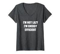 I'm Not Lazy I'm Energy Efficient V-Neck T-Shirt, Women, Dark Heather Grey, XXL