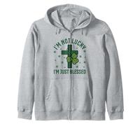 Im Not Lucky Im Just Blessed Christian St Patricks Day Cross Zip Hoodie