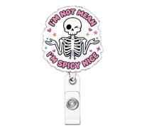 I'm Not Mean I'm Spicy Nice Funny Badge Reel, Retractable ID Badge Holder with Badges Clip, CNA Pharmacy Mental Health Student Nurse Valentines Badges Reel Retractable