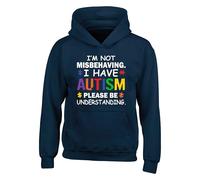 I'm Not Misbehaving I Have Autism Hoodie - Awareness Advocacy Hoodie For Boys Girls Puzzle Autism Understanding Support Gift Unisex Top (Navy, 9 Years)