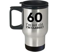 I'm Not Old, Happy 60th Birthday Gift, Silver Travel Mug, Coffee, Tea, Cold or Hot Drinks Travel Mug