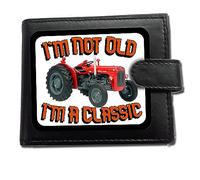 I'm Not Old I'm A Classic Red Tractor Design Anti RFID Theft Wallet Black Soft Leather Large Coin Pocket