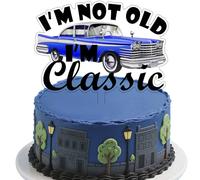 I'm Not Old I'm Classic Cake Topper Classic Car Themed Birthday Cake Decorations Vintage Car Cake Topper for 50th/60th/70th 80th/90th/100th Birthday (Blue)