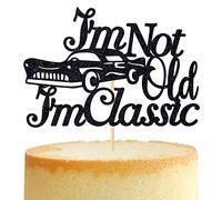 I'm Not Old I'm Classic Cake Topper,Vintage Car Birthday Cake Décor,Funny 30th/40th/50th/60th/70th Birthday Party Decoration Supplies for Man, Black Glitter