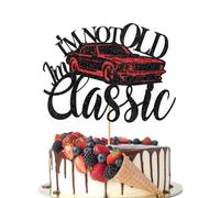 I'm Not Old I'm Classic Cake Topper，Vintage Red Car Birthday Cake Topper，Men Glitter Black 40th 50th 60th 70th 80th 90th 100th Birthday Party Decoration Supplies