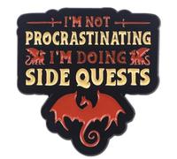 I'm Not Procrastinating I'm Doing Side Quests Procrastinate Lazy Red Fire Dragon Sword Fantasy Dice Roll Die Dungeon Game Funny Joke Humor 1.4" Enamel Pin