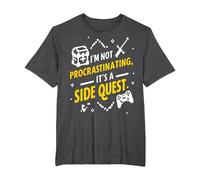 I'm Not Procrastinating, It's Side Quest Funny Pun T-Shirt, Men's Big and Tall, Dark Heather Grey, 6X Tall