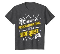 I'm Not Procrastinating, It's Side Quest Funny Pun T-Shirt, Youth, Dark Heather Grey, 3T
