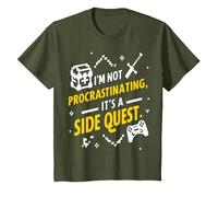 I'm Not Procrastinating, It's Side Quest Funny Pun T-Shirt, Youth, Olive Green, 4T