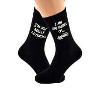 I'm Not Really Listening I am Dreaming of Racing Car Mens Black Cotton Socks