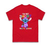 I'm Not Short I'm Stitch Size Funny T-Shirt, Boys Girls Funny Stitch Cartoon Stitch Lovers Humor Joke Slogan Unisex Kids Adults Top (Red, 4XL)