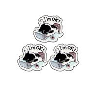 I'm OK Cat Enamel Pin, Cute Cartoon Working Burnout Kitten Jacket Hat Backpack Brooch Novelty Funny Office Humor Gift, L, Metal, no gemstone