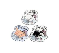 I'm OK Cat Enamel Pin, Cute Cartoon Working Burnout Kitten Jacket Hat Backpack Brooch Novelty Funny Office Humor Gift, L, Metal, no gemstone