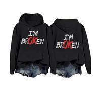 I'm Ok I'm Broken Invisible Illness Men Women I Am Ok Broken Pullover Hoodie With Letter Print For Fall Winter Fashion Comfort Wear Daily Street Style Soft Cozy Athletic Apparel(Black,XL)