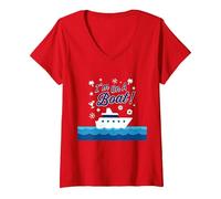 I'm On A Boat! Nautical Summer Cruise Vacation Fun V-Neck T-Shirt, Women, Red, S