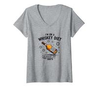 I'm On A Whiskey Diet Funny Drinking Quote Graphic V-Neck T-Shirt, Women, Heather Grey, L