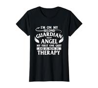 I'm On My Second Guardian Angel - Funny Sarcastic Humor Joke T-Shirt, Women, Black, X-Small