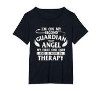 I'm On My Second Guardian Angel - Funny Sarcastic Humor Joke T-Shirt, Women's Plus, Black, 2X