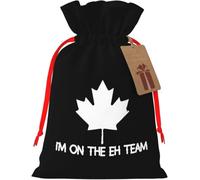 I'm On The Eh Team Canada Canadian Reusable burlap bag with drawstring for Christmas and party favors
