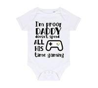 I'm proof Daddy doesn't spend all his time gaming (controller style two) [BBY3] baby grow vest, 0-3 months, White