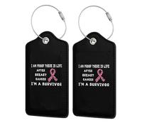 I'm Proof There's Life After Breast Cancer, I'm A Survivor Leather Luggage Tag with Stainless Steel Ring and Privacy Cover for Suitcase Travel6