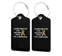 I'm Proof There's Life After Childhood Cancer, I'm A Survivor Leather Luggage Tag with Stainless Steel Ring and Privacy Cover for Suitcase Travel3
