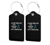 I'm Proof There's Life After Ovarian Cancer, I'm A Survivor Leather Luggage Tag with Stainless Steel Ring and Privacy Cover for Suitcase Travel3
