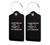 I'm Proof There's Life After Testicular Cancer, I'm A Survivor Leather Luggage Tag with Stainless Steel Ring and Privacy Cover for Suitcase Travel5