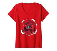 I'm Really A Mermaid: Whimsical Ocean Fantasy V-Neck T-Shirt, Women, Red, L