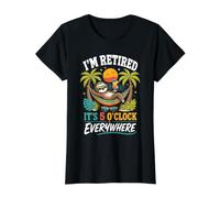 I'm Retired It's 5 O'Clock Everywhere Funny Sloth Vacation Value Graphic T-Shirt, Women, Black, XL
