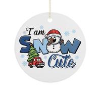 I'm Snow Cute Ornament for Christmas Tree, Funny Cute Snowman & Truck Hanging Xmas Ceramic Ornaments, Winter Holiday Party Decor, Xmas Gifts, Circle 7.5CM