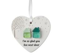 I'm so Glad You Live Next Door Christmas Heart-Shaped Ornament, Welcome Home Gifts Christmas Tree Decoration Multiple Occasions for Friends BFF Bestie Her Women (D)