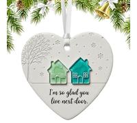 I'm So Glads You Live Next Door Christmas Heart-shaped Ornament, Ceramic Christmas Tree Hanging Ornament, Heart Sea Glass Ornaments,Love Pendant,Hangable Friendship Keepsake For Kids Adults
