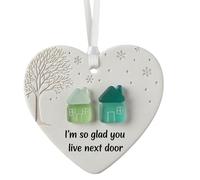 I'm So Glads You Live Next Door Christmas Heart-shaped Ornament | Heart-Shaped Sea Glass Tree Hanging Pendant | Sea Glass Art Home Decor for Best Friends Her Women