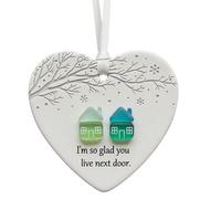 I'm So Glads You Live Next Door Ornament, Ceramic Christmas Heart Shaped Ornaments, Sea Glass Art You Live Next Door Hanging Hearts Pendant, Friendship Heart Christmas Tree Decorations Pendant