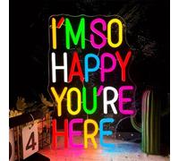 I'm So Happy You're Here Neon Sign Dimmable LED Neon Light for Wall Decor USB Powered Multicolored Neon Light Up Sign for Classroom Party Business Store Home Wall Art Decor (15.7''*10.2'')